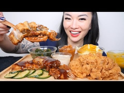 BBQ PORK RIBS + BLOOMING ONIONS (ASMR EATING SOUNDS) LIGHT WHISPERS | SAS-ASMR