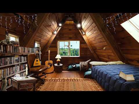 Cozy Attic 🌲 Cabin in the Woods [ASMR] Relaxing Ambience ⋄ Day, Rain & Night ⋄ Guitar🎸Cats🐈Books📚