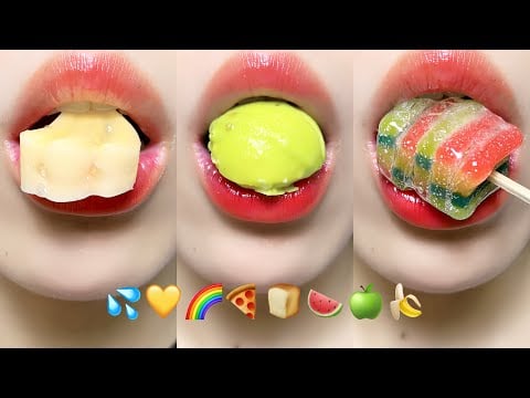 Asmr Eating Jelly Tanghulu Gummy Ball Chocolate Emoji Food 🍃🍉🍌 