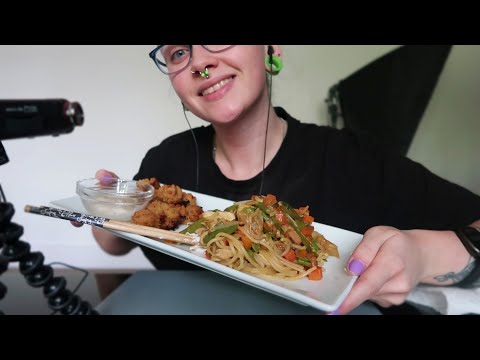 ASMR Eating Chicken, Prawn Noodles (Spaghetti🤣) With Salt & Pepper Squid | EATING SOUNDS 🍤🦑