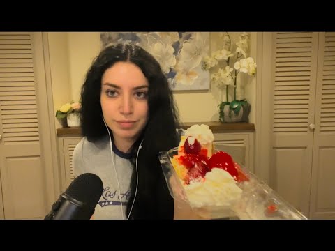 ASMR Eating Cheesecake (mouth sounds, whispering)