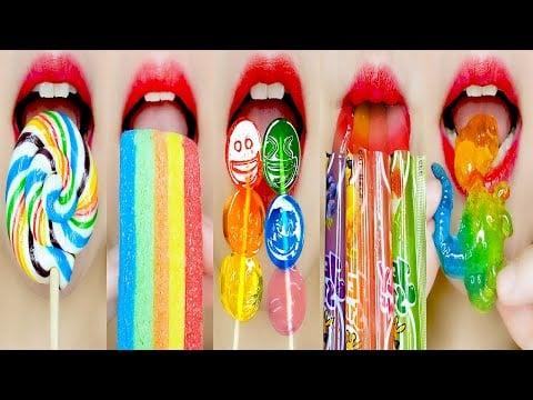 ASMR Rainbow Emoji Dessert Eating Sounds 무지개 이모지 입술 먹방 MUKBANG