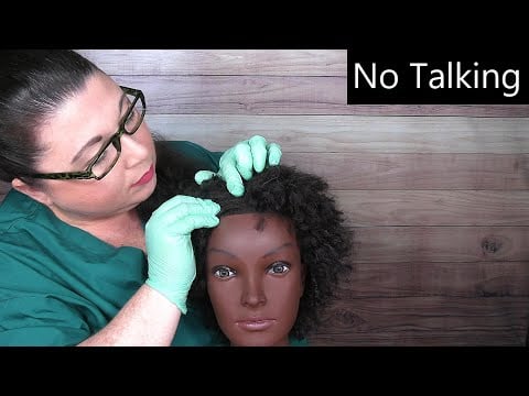 ASMR Scalp Check with Gloves (NO TALKING) (Afro/Kinky Hair, Combing) Medical Roleplay