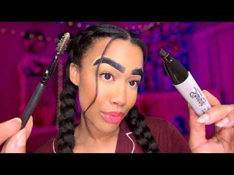 ASMR Girl With Eyebrow Blindness Does Your Eyebrows at a Sleepover 💄😴 ASMR Make-up Application