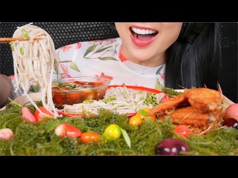 SATISFYING EXTREME CRUNCH *ENOKI MUSHROOM + SEAGRAPES (ASMR EATING SOUNDS) LIGHT WHISPERS | SAS-ASMR