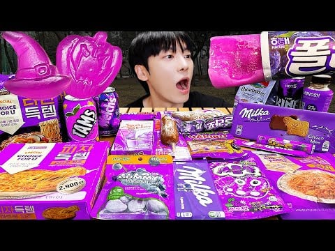 ASMR MUKBANG | 편의점 퍼플 디저트 아이스크림 먹방 불닭 포도맛 & PINK DESSERT HONEY JELLY CANDY