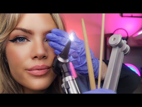 ASMR Ear Exam, Open & Closed Eyes | Otoscope Inspection, Ear Cleaning, Hearing Test, Binaural Audio