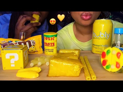 ASMR | YELLOW FOODS 💛 w/ my boyfriend 🍍 Candied Pineapple, M&M’s, Nik-L-Nips Wax Bottles, Candy