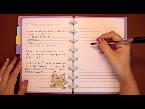 (ASMR) Escrita, voz suave alternada c/ sussurros p/ trazer relaxamento| Produção de 📒 de receitas #2