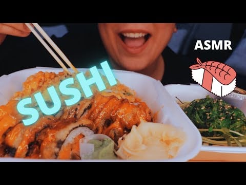 ASMR SUSHI + SEAWEED SALAD MUKBANG |EATING SOUNDS| NO TALKING