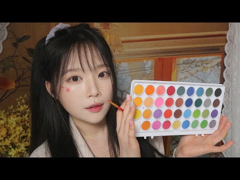 ASMR(Sub✔)친구가 해주는 초근접 페이스페인팅 / 꿀 수면 보장, 꽃 축제  Face painting for the Spring Flower Festival