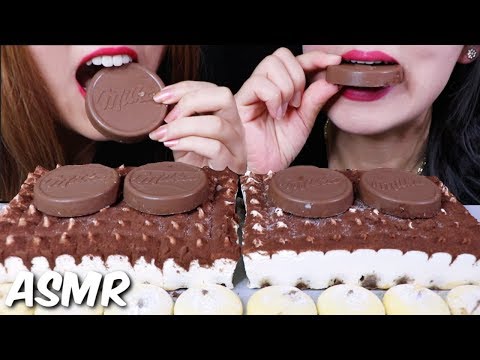 ASMR CHOCOLATE TIRAMISU CAKE + MILKA CHOCOLATE WAFERS 티라미수 케이크 리얼사운드 먹방 ケーキ ट्रिअमिसु | Kim&Liz ASMR