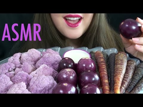HEALTHY EATING ASMR Raw PURPLE Veggie Platter [Eggplant, Cauliflower, Carrots] CRUNCHY Sounds