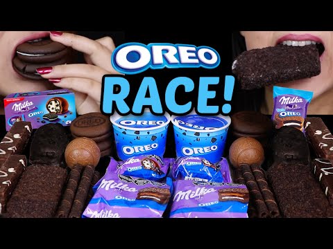 ASMR OREO DESSERT RACE! MILKA OREO ALFAJOR, OREO BALLS, ICE CREAM, CAKES, WAFER ROLLS, SUNDAE 먹방