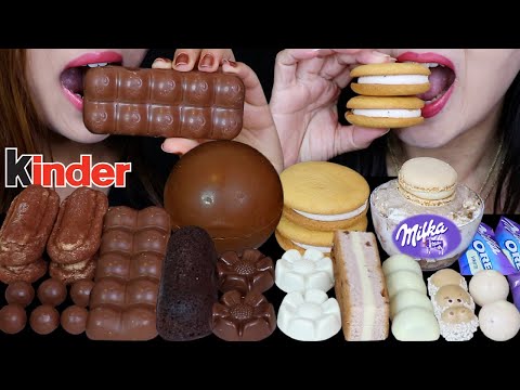 ASMR MILK VS WHITE CHOCOLATE BOMB BALL, MILKA OREO, AERO BUBBLY, KINDER HAPPY HIPPO, CHEESECAKE 먹방