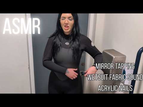 ASMR Wetsuit Fabric sounds with Bathroom  Mirror tapping