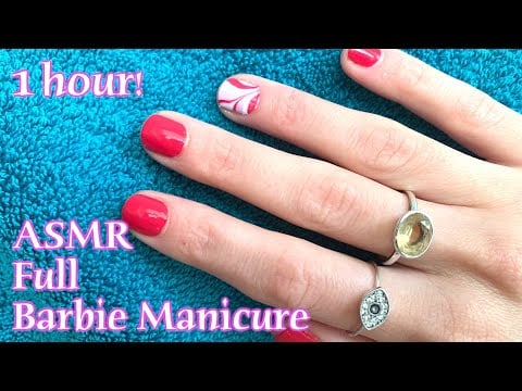 ASMR 🌙 Full Barbie manicure - Nail clipping, filing, painting (no talking, 1 hour)