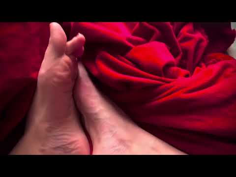 ASMR bare feet in red fabric music relaxing