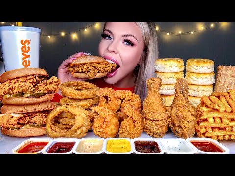 ASMR MOST POPULAR FOOD AT POPEYES CHICKEN SANDWICH, BUTTERFLY SHRIMP, CAJUN FRIES, APPLE PIE MUKBANG