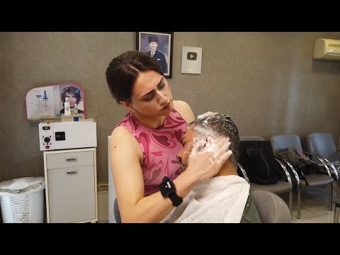 💈ASMR TURKISH LADY BARBER'S RELAXING FOAMY HEAD & FACE MASSAGE w/ COMBING | EARGASM👂💤