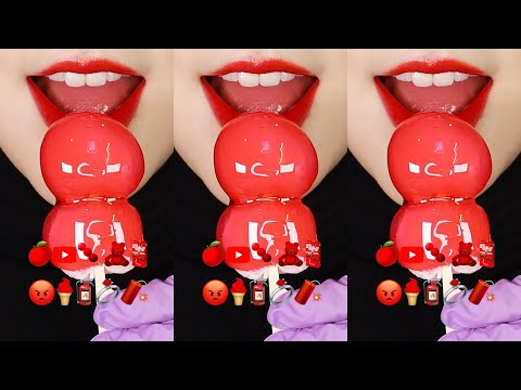 VERTICAL MUKBANG RED FOOD ASMR CANDIED FRUITS ASMR CANDIED MOCHI ASMR EMOJI FOOD ASMR ❤️