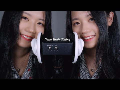 ASMR 3Dio Twin Brain Eating | Inhaling, Ear Blowing (No Talking)