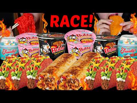 ASMR RACE! BIRTHDAY CAKE ICE CREAM SUNDAE, SPICY BULDAK RAMEN, TACO BELL GRILLED CHEESE BURRITO 먹방