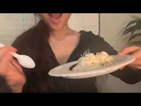 ASMR ~eating whipped cream with a plastic spoon~ 🍨🍓