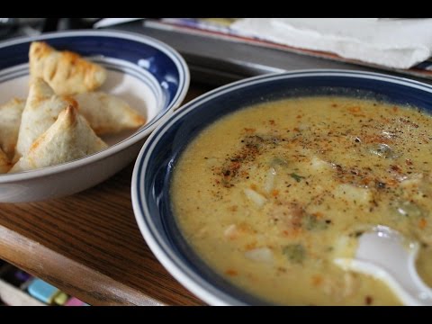 ASMR MUKBANG chicken pot pie soup w/ hot pocket bit size