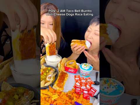 2 AM Taco Bell burrito and chili cheese dogs race eating… #food #icecream #butrito