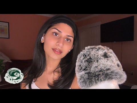 asmr fluffy mic scratching, mouth sounds, plucking ☕️ | close whispers and rambles