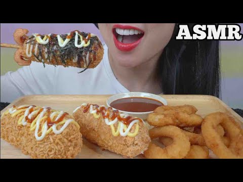 ASMR CHEESY CORN DOGS + ONION RINGS (SATISFYING CRUNCHY EATING SOUNDS) NO TALKING | SAS-ASMR