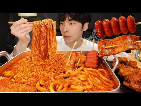 ASMR MUKBANG | 직접 만든 라면 떡볶이 양념치킨 튀김 먹방 &레시피 FRIED CHICKEN AND Tteokbokki EATING