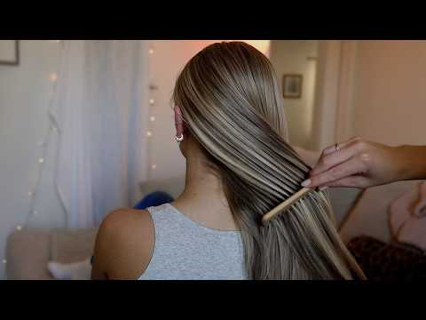 ASMR Tingly Hair Play, Wood Comb, Back Scratching, Knitting Needles (Whisper, Rain Sounds Option)