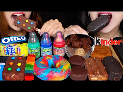 ASMR RAINBOW BABY BOTTLE POPS, M&MS CHOCOLATE ICE CREAM BAR, PUSH UPS POP, OREO BAR, MACARON PIES 먹방