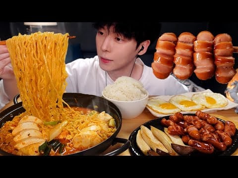 ASMR MUKBANG| 직접 만든 순두부 열라면 간장계란밥 소세지 버섯구이 먹방 & 레시피 FIRE NOODLES AND  EATING