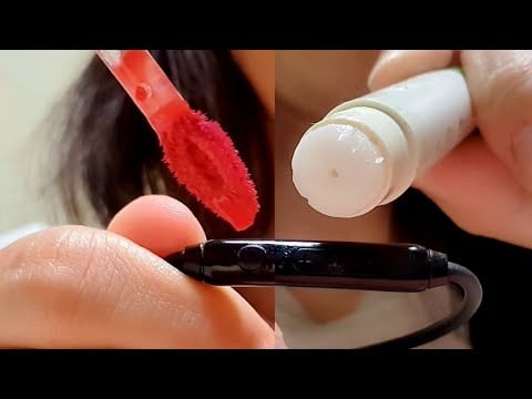 ASMR Applying Lip Products Directly On Mic 💚 lofi earphone, scratching, brushing, lipgloss, cleaning
