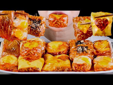 ASMR MUKBANG | Fire Noodle Wraps | Buldak Ssam | Spicy Enoki Mushroom Wraps