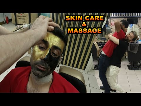 ASMR BARBER SKIN CARE & NECK-BACK CRACK &HOT STEAM& head, back, neck, foot, leg, face, ear, massage