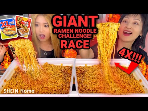 GIANT SPICY RAMEN NOODLES RACE EATING COMPETITION + Full week of eating!