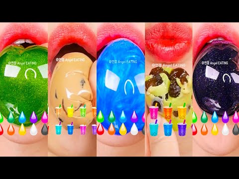 asmr DRINK RAINBOW WATER & BUBBLE TEA 알록달록 물 & 버블티 먹방 eating sounds