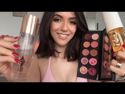 ASMR Whispering & Tapping on Makeup w/ long nails to help you sleep ~beauty favorites, project pan✨