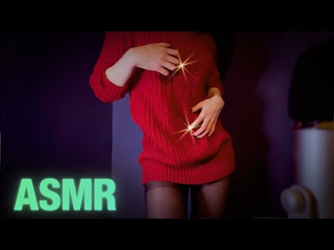 ASMR ✨Red Sweater Dress & Black Hosiery/Tights Fabric Scratching ❤️ No Talking!