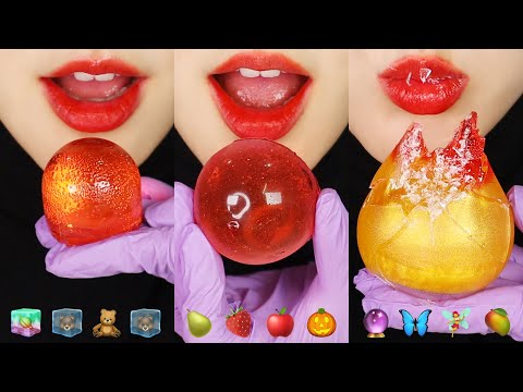 14MINUTES EMOJI EATING ASMR GLASS JELLY, KOHAKUTO ASMR, WAX CANDY MUKBANG ASMR 🍎
