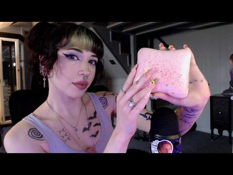 ASMR With Pink & Purple Items | Tapping, Foam Squishy, Whispering