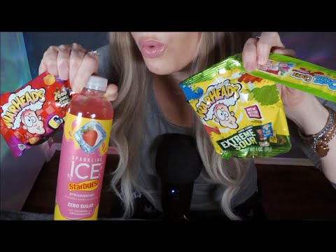 ASMR Gummy Candy Taste Test & Starburst Sparkling Ice Review | War Heads | Whispered