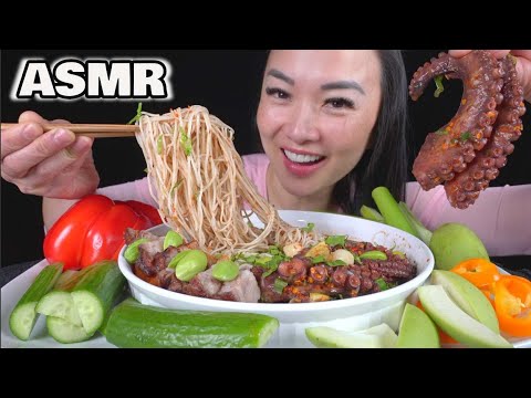 ASMR SPICY THAI OCTOPUS + FRESH VEGGIES *COOKING (EATING SOUNDS) NO TALKING | SAS-ASMR