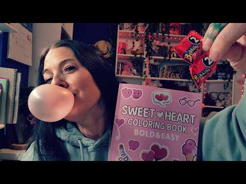 ASMR- Gum Chewing, Bubble Blowing (W/Bubbaloo Gum) And Valentines Themed Coloring 💘