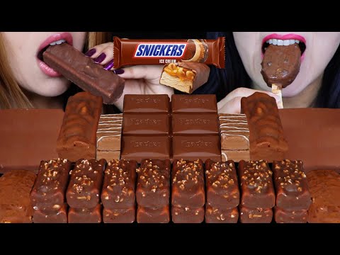 ASMR SNICKERS CANDY ICE CREAM BAR, MINI KITKAT ICE CREAM BARS, KLONDIKE BAR, CHOCOLATE WAFERS 먹방