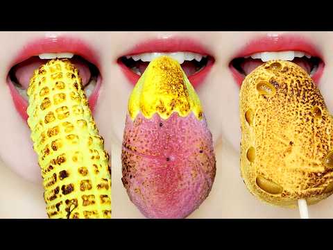 ASMR Roasted Veggie & Fruit Shaped Marshmallows 🍠🍓🔥 구운 마시멜로우 이모지 먹방 MUKBANG Eating Sounds